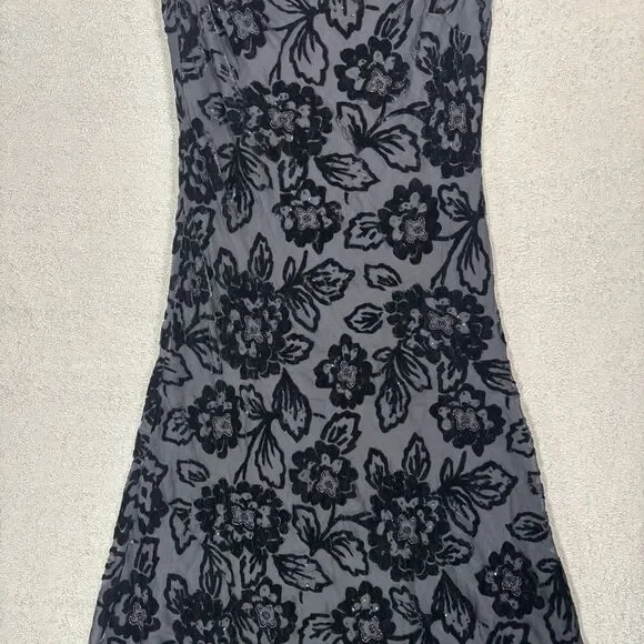 Eva Blue Size S Maxi Velvet Burnout Dress Whimsigoth Gothic Vamp Dark Fairy 90s - Picture 3 of 16